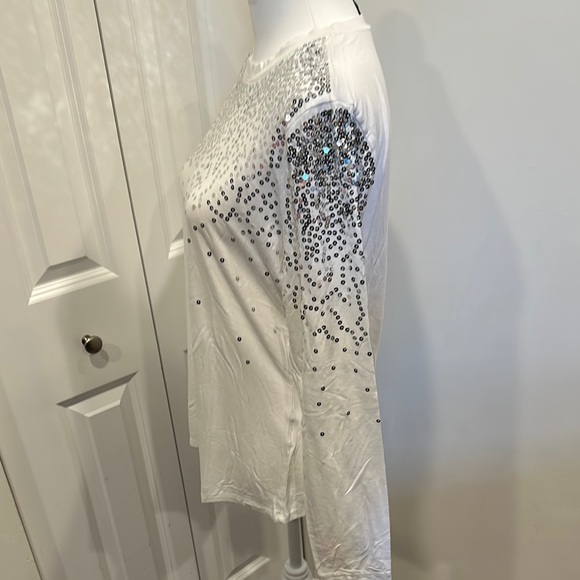 INC International Concepts Silver Sequin Long Sleeve Top - Picture 3 of 4